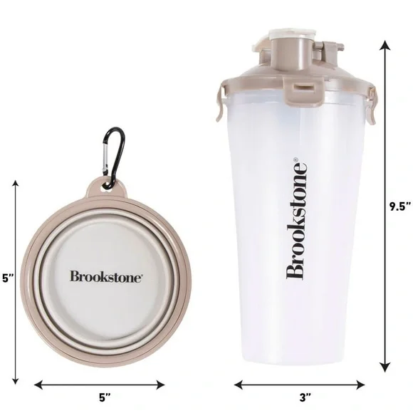 Brookstone Beige & Clear Pet Travel Set, Dual Chamber Bottle & Collapsible Bowl - Picture 4 of 6